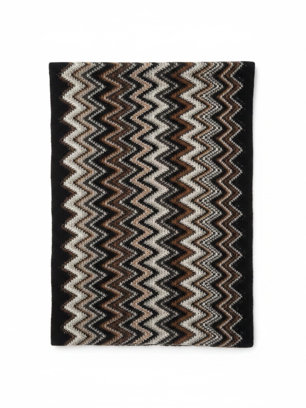 Chevron Knit Infinity Scarf- Black, Brown & Cream